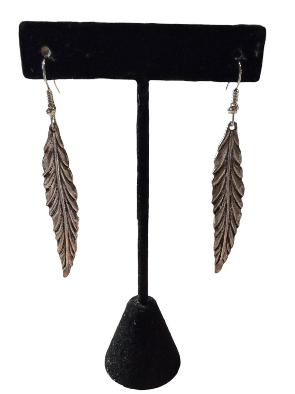 NWT Antiqued Silver Large Feather Leaf Statement Drop Earrings Southwestern